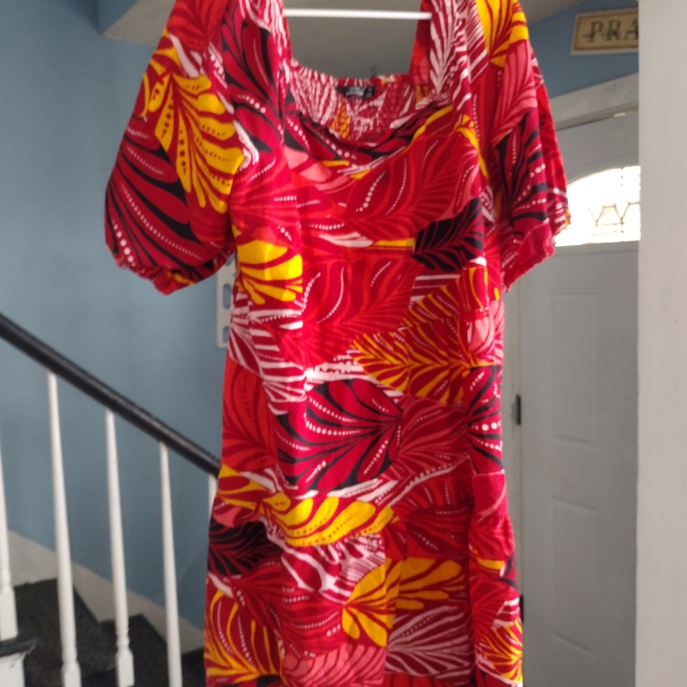 Mlle Gabrielle Tropical Red & Yellow Women's 100% Cotton Dress Size 2x NWOT